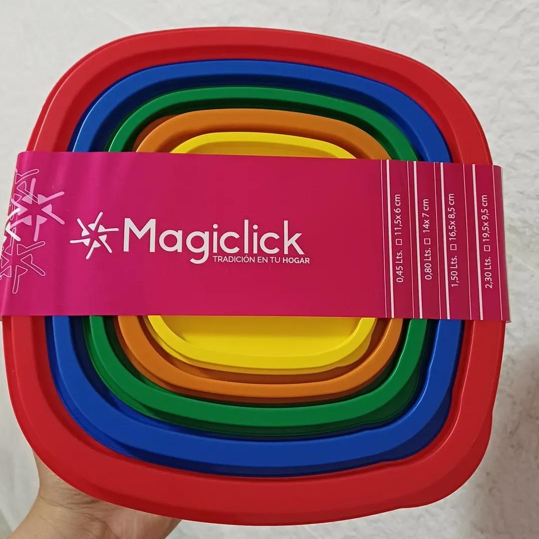 Set De 5 Tuppers Hermeticos Apilables Magiclick Multicolor